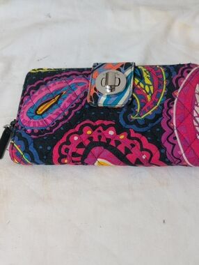 Colorful Paisley Quilted Wallet with Turn-Lock Closure